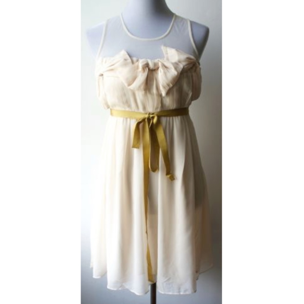 ModCloth RYU Cream Dress w/ mesh neckline & bows